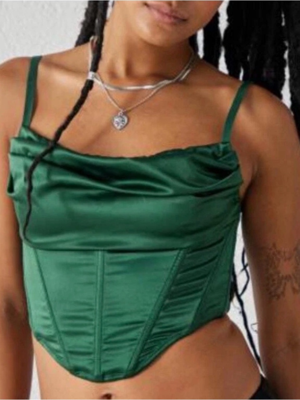 Urban Outfitters Emerald Green Satin Corset Cami Top - S